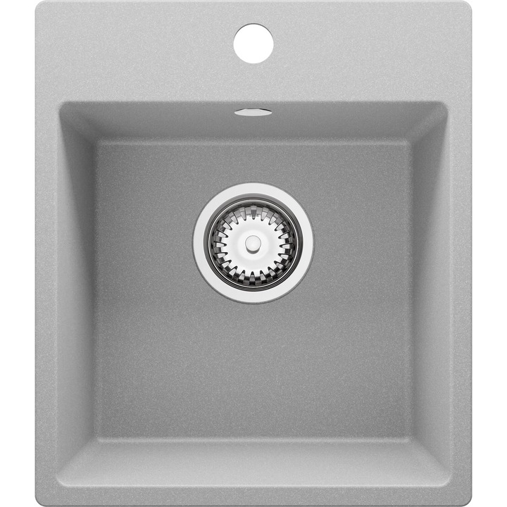 Chiuveta de bucatarie din granit 38x44cm, Chiuveta 1 Cuva + Sifon, Pentru dulap de 40cm, Riga Easy Primagran Gri