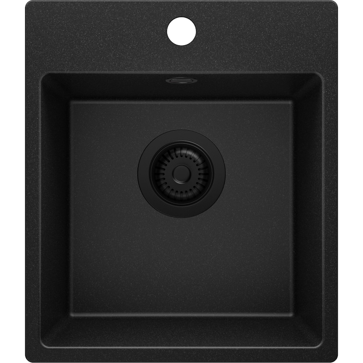 Chiuveta de bucatarie din granit 38x44cm, Chiuveta 1 Cuva + Sifon, Pentru dulap de 40cm, Riga Easy Primagran Complet Negru