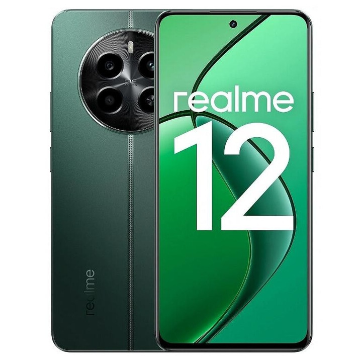 Мобилен телефон Realme 12 4G, осемядрен процесор Qualcomm SM6225 Snapdragon 685, Amoled 6,67", 8 GB RAM, 256 GB светкавица, двойна камера 50 + 2 MP, Wi-Fi, 4G, две SIM карти, Android Green