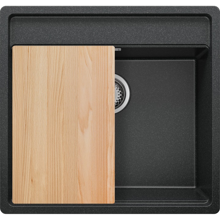 Chiuveta sub blat 56x53cm, Chiuveta 1 Cuva + Sifon + Placa, Pentru dulap de 60cm, Bergen Low Cut Primagran Grafit