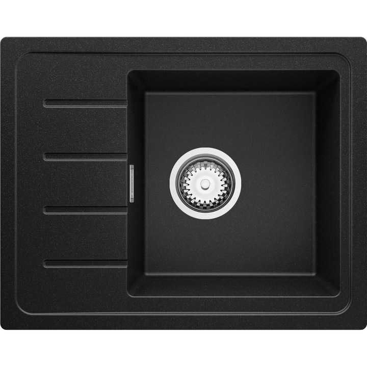 Chiuveta de bucatarie din granit 55x44cm, Chiuveta 1 Cuva + Sifon, Pentru dulap de 45cm, Copenhaga Easy Primagran Negru