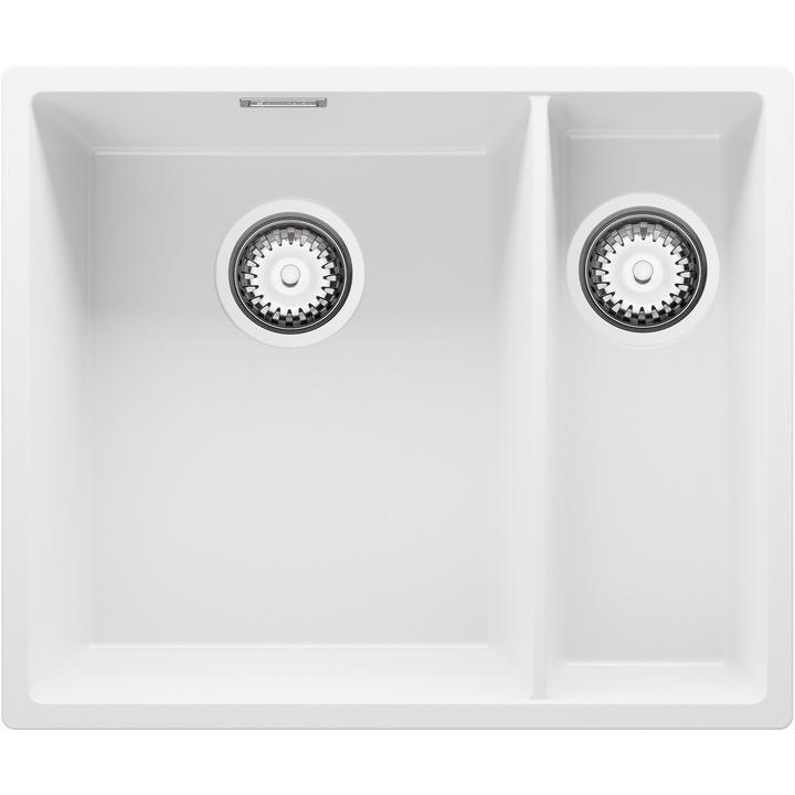 Chiuveta sub blat 56x47cm, Chiuveta 1, 5 Cuve + Sifon, Pentru dulap de 60cm, Londra Duo Primagran Alb