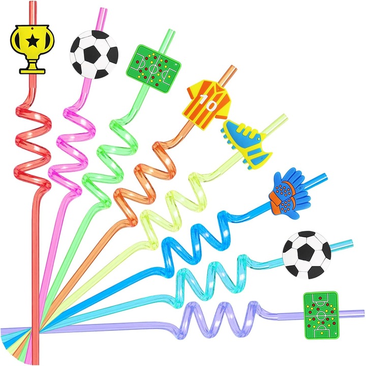 Комплект от 16 сламки, идеални за футболни партита, декорации и аксесоари за събития, включва 1 четка за почистване
