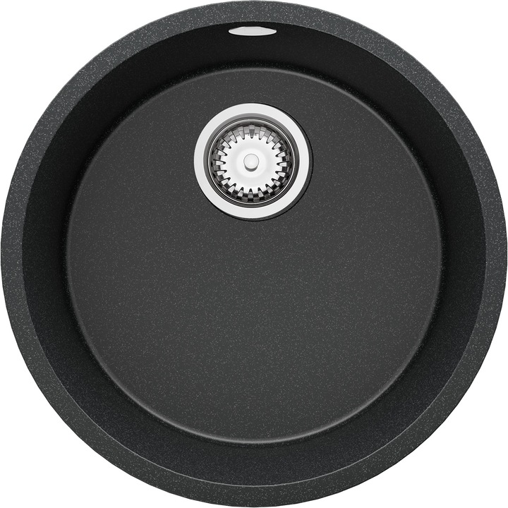 Chiuveta de bucatarie rotunda din granit 46x46cm, Chiuveta 1 Cuva + Sifon, Pentru dulap de 50cm, Valetta Slim Primagran Grafit