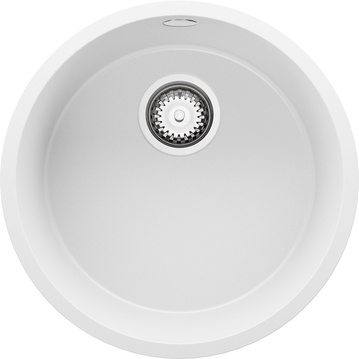 Chiuveta de bucatarie rotunda din granit 46x46cm, Chiuveta 1 Cuva + Sifon, Pentru dulap de 50cm, Valetta Slim Primagran Alb