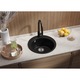 Chiuveta de bucatarie rotunda din granit 50x50cm, Chiuveta 1 Cuva + Sifon + Placa, Pentru dulap de 45cm, Pisa Top Primagran Negru