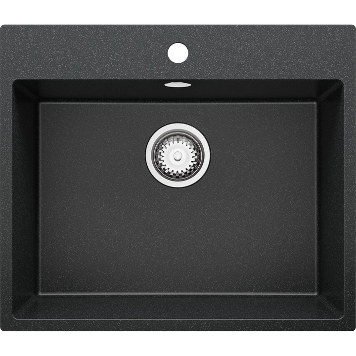 Chiuveta de bucatarie din granit 58x50cm, Chiuveta 1 Cuva + Sifon, Pentru dulap de 60cm, Riga Primagran Grafit