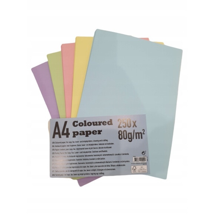 Hartie colorata A4, CARDSPLITTER, 250 foi, 80g, multicolor