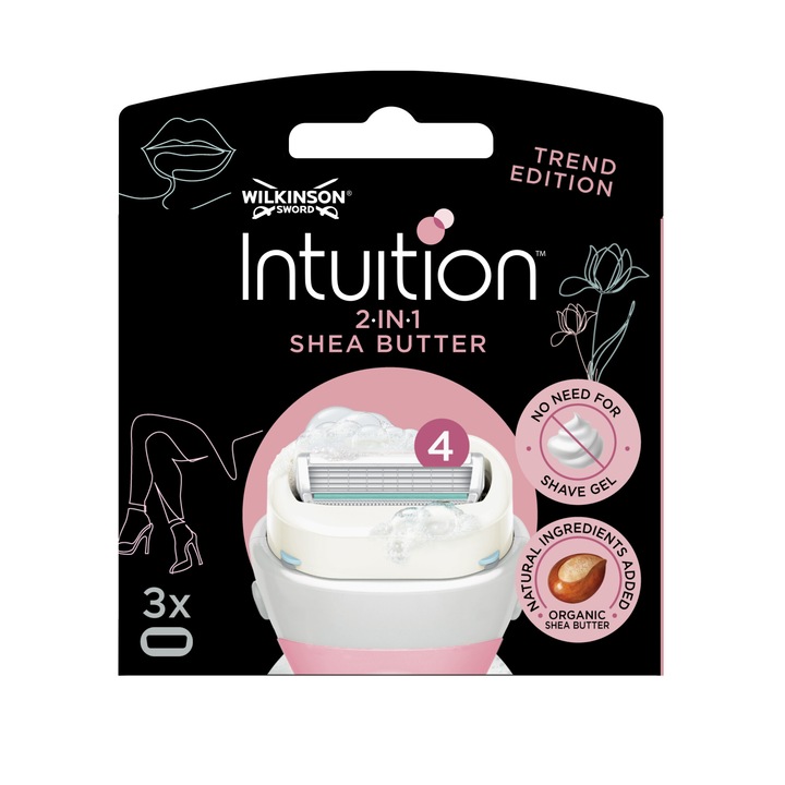 Rezerva pentru aparate de ras, CARDSPLITTER, Intuition, 4 lame, cu aloe vera, set 3 bucati