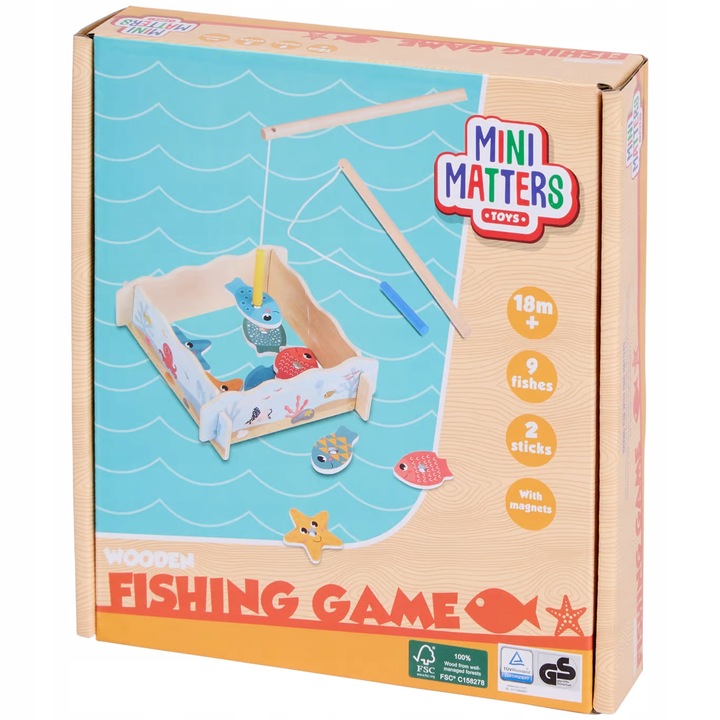 Set jucarie din lemn pentru prinderea pestilor, Mini Matters, 18x20x3,5cm, pentru copii peste 18 luni