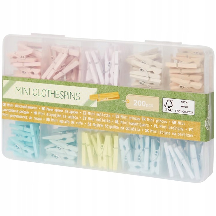 Set 200 mini carlige pastelate, CARDSPLITTER, in cutie inchisa, 5 culori, dimensiuni mici