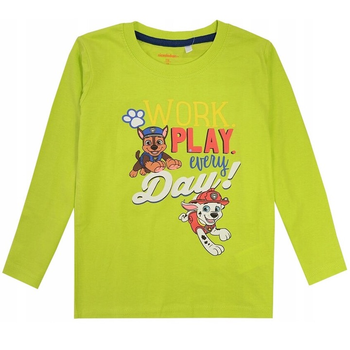 Bluza bumbac, maneca lunga, Paw Patrol Work Play Verde, Verde