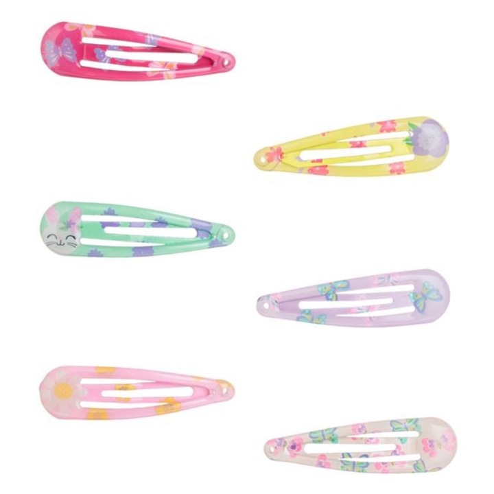 Set 6 clame par pentru copii Antbro® metalice de culori pastel cu model flori si animale