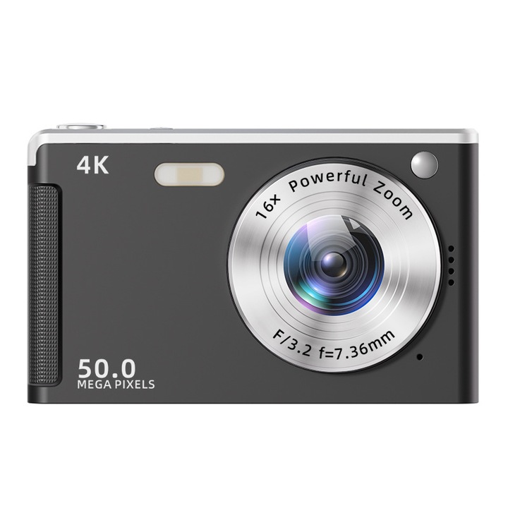 Camera pentru studenti, card de memorie 64G + cititor de carduri USB + adaptor TYPE-C, LCD de 2, 8 inchi, zoom 16x, 4k HD, focalizare automata, negru