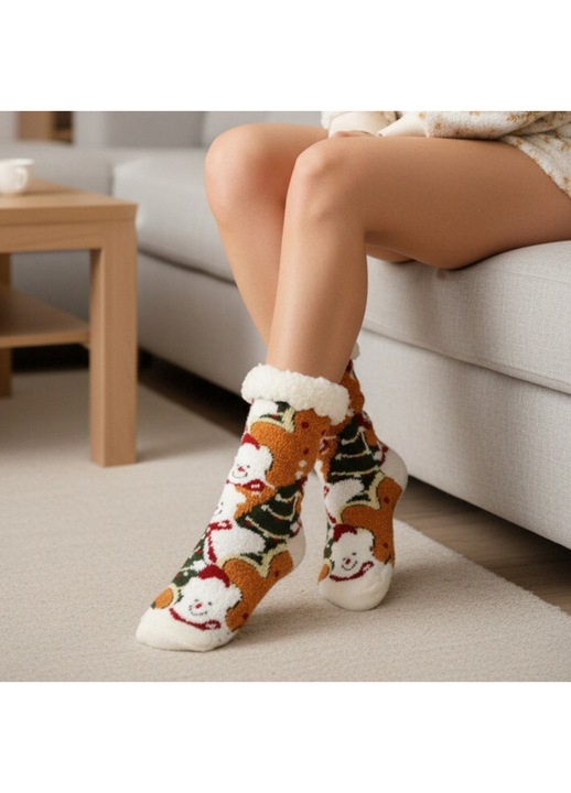 Sosete flausate cu tematica de Craciun 31508-4C 111896, Alb, 36-39