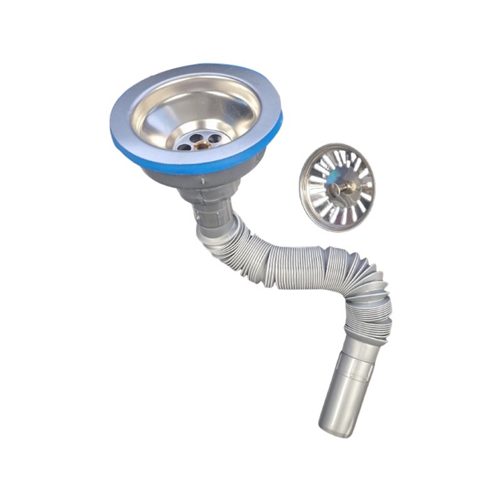 Sifon flexibil pentru chiuveta cu cap mare de 115 mm, gri, 1"1/2 - 32 mm