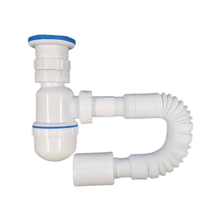 Сифон за мивка с гъвкава връзка, COD1050, бял, 64 х 32 мм