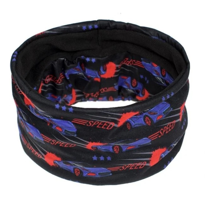 Fekete körkendő kék autókkal és polár béléssel fiúknak, egy méret mindenkinek