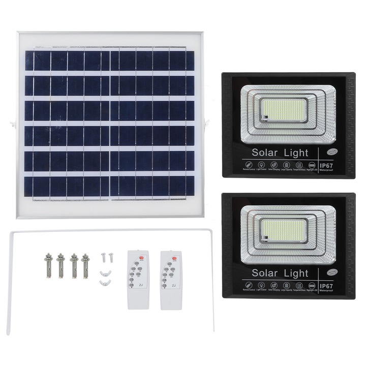 Комплект от 2 соларни лампи/соларен панел, 120W, Mmgoqqt, дистанционно управление, водоустойчив IP67, размери 200x250mm, 350x350mm