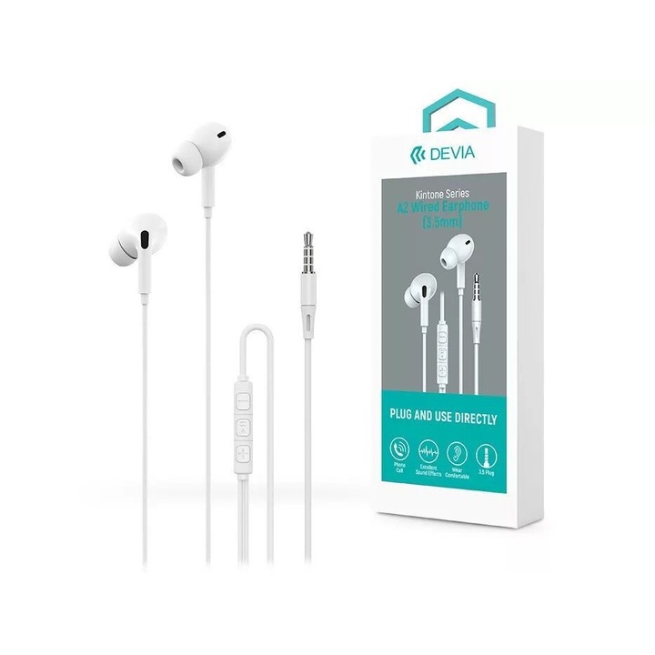 Vezetékes fejhallgató, Devia, Kintone Series A2, mikrofon, fehér