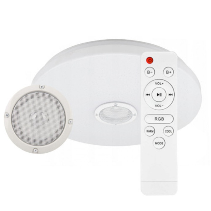 Lampa LED cu difuzor Bluetooth, 48W, 40cm, alb, reglabila