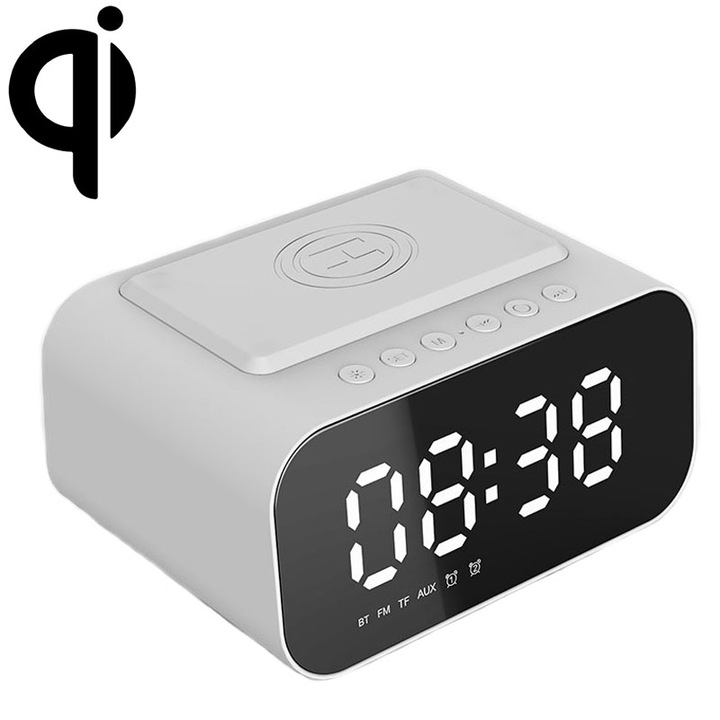 Boxa portabila BT510, A+, 15W, LED Clock, Wireless Charging, Bluetooth, Radio FM, Negru