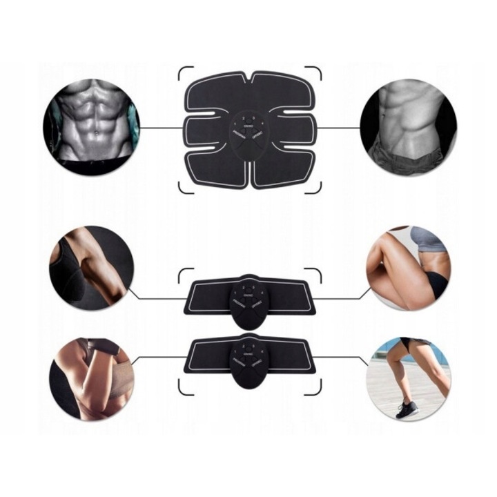Set Electrostimulator EMS pentru abdomen, brate, coapse, silicon, 12 minute