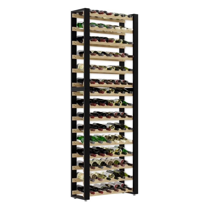 Стелаж за вино LOFT 90, Lenmar, дърво, 195 x 74 x 27 см, черен / бежов
