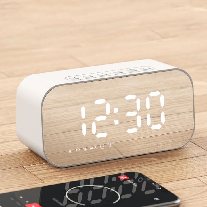Boxa portabila Havit M3 Subwoofer Mini Mirror Clock Bluetooth Speaker, Autonomia bateriei: 1200mAh, Alb