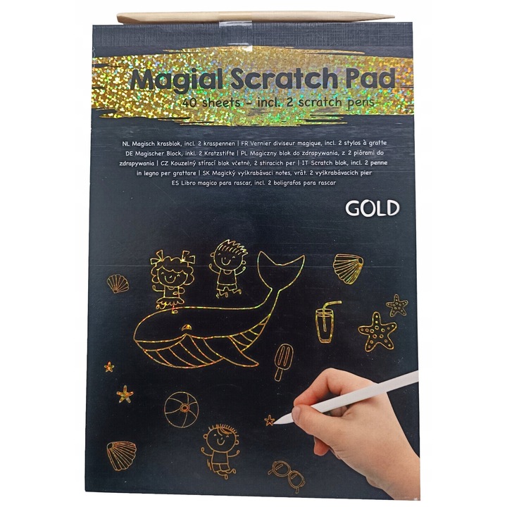 Set de desen CARDSPLITTER, 40 pagini, 2 creioane, culoare aurie, dimensiune compacta