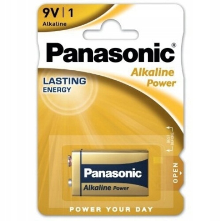 Baterie alcalina, Panasonic, 6LR61, 9V, 25.5x16.5x47.5mm