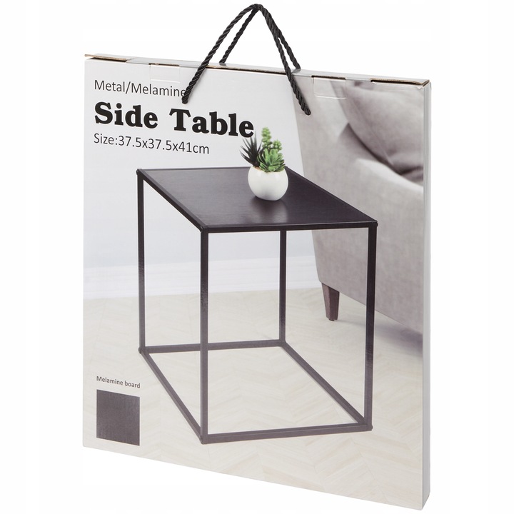 Masa de cafea, CARDSPLITTER, stil industrial, neagra, 41x37.5cm