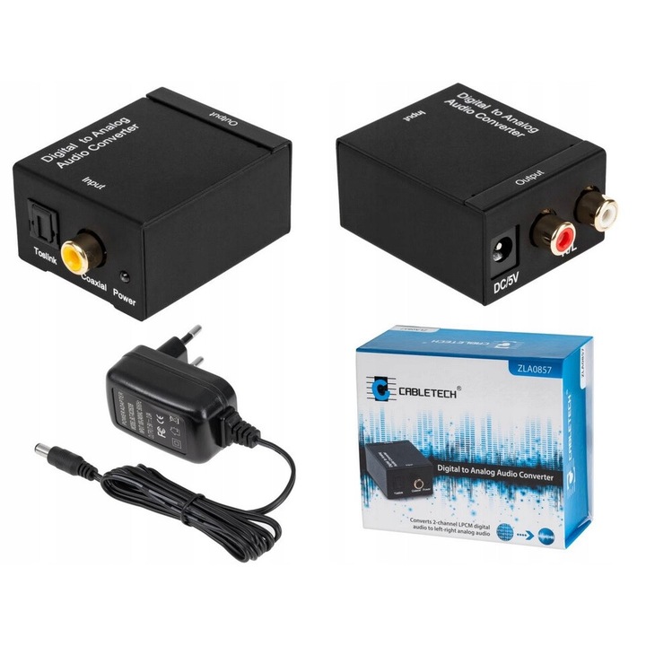 Convertor audio CARDSPLITTER ZLA0857, 2xRCA, jack 3,5mm, 63x28x84mm, set cu cablu USB si cablu optic