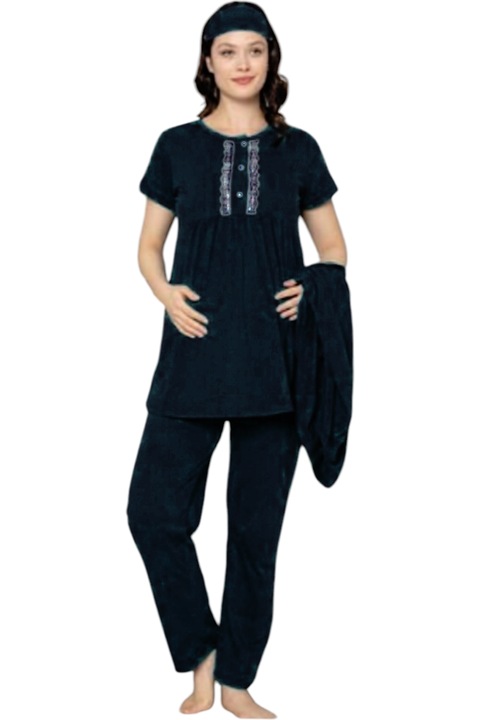 Pijama gravide, set 4 piese, pentru maternitate/alaptat, Gri antracit