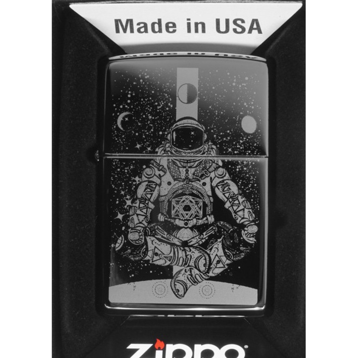 Set Zippo, bricheta si etui din piele naturala, negru, in cutie de cadou