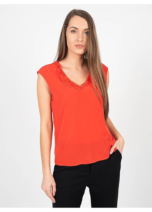 Bluza dama Pinko, model Abbuffato, decolteu in V, usor transparent, viscoza, rosu, 36 EU