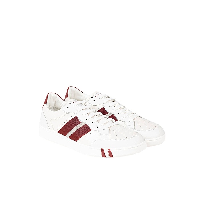 Tenisi dama Bally, alb, piele naturala, aplicatie stralucitoare, talpa taiata