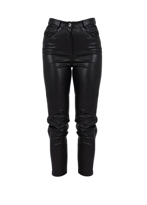 Pantaloni dama Patrizia Pepe, Piele ecologica, talie inalta, cu fermoar, negru, 34 EU