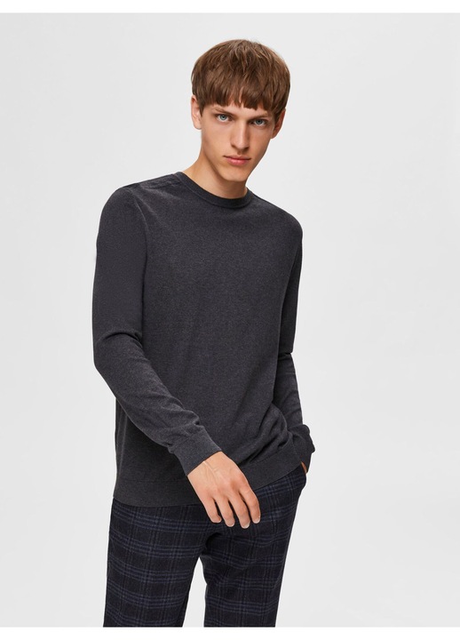 Valogatott Homme ferfi pulover, finom kotes, sotetszurke, pamut, normal szabasu, Sötétszürke