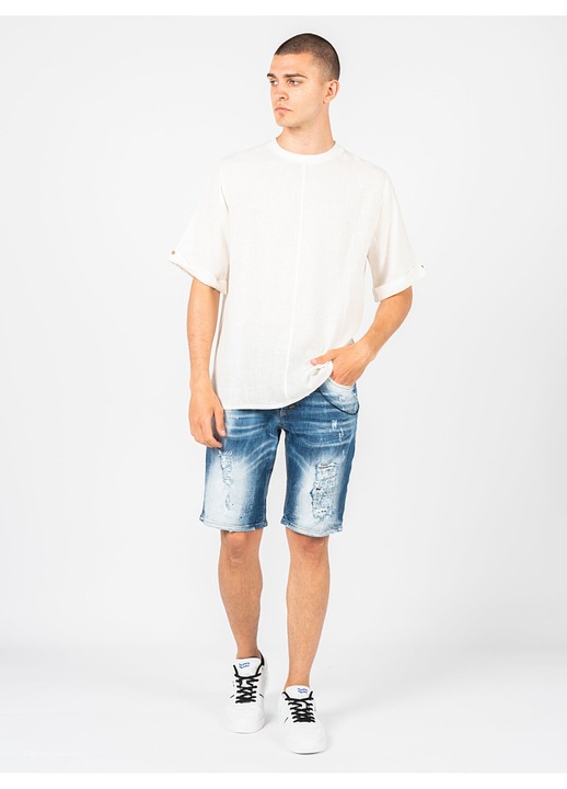 Tricou barbati Xagon oversize, crem, material de inalta calitate, cu maneci suflecate, L INTL