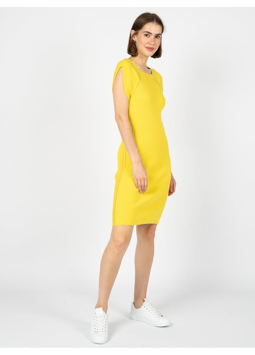 Rochie Silvian Heach, cu maneci scurte, Bumbac, Galben, XS INTL