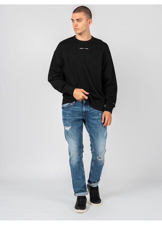 Blugi barbati Tommy Hilfiger, efect uzat, albastru, bumbac, 38 EU