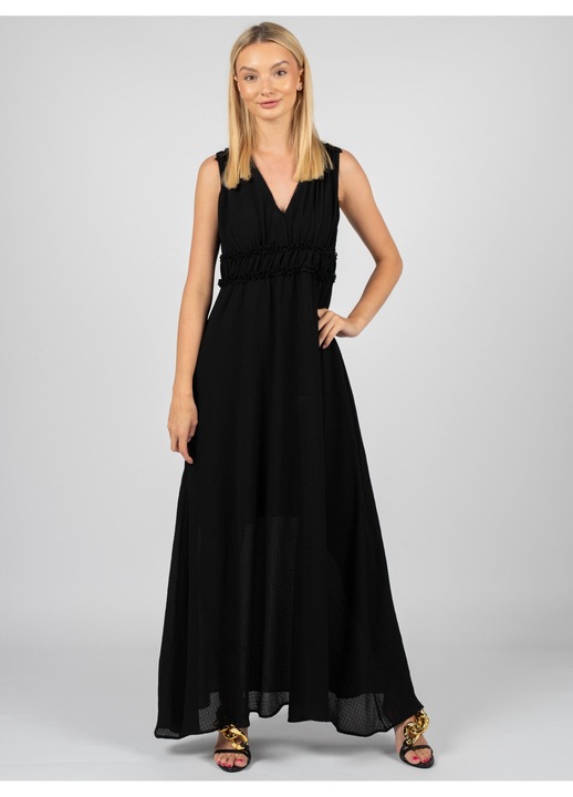 Rochie Liu Jo WA3447 T3052, Poliester, volane, decolteu in V, Negru, 36 EU