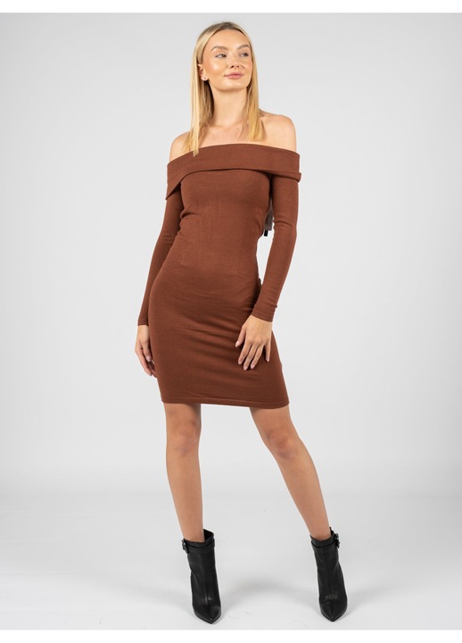 Rochie Guess W1YK0HZ2V40, Viscoza/Poliamida, maneci lungi, maro, S INTL