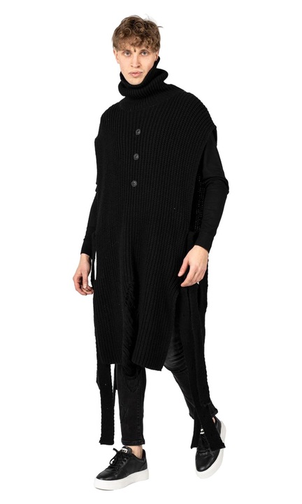 Poncho La Haine Inside Us, cu detalii decorative, negru, acril/lana/viscoza, One Size