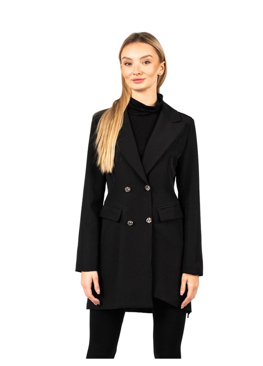 Sacou La Haine Inside Us, model LW520, lung, poliester/elastan, cu trei buzunare, culoare neagra, S