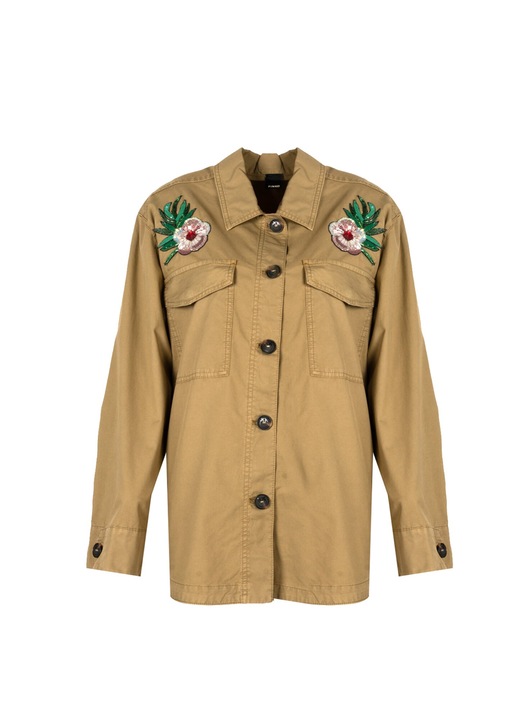 Camasa Pinko, model Capo, croiala lejera, doua buzunare, culoare maro, bumbac, 36 EU