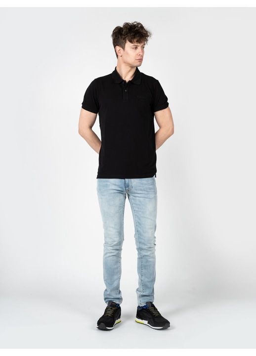 Tricou polo Iceberg, negru, bumbac, design minimalist, maneci scurte, 2XL INTL