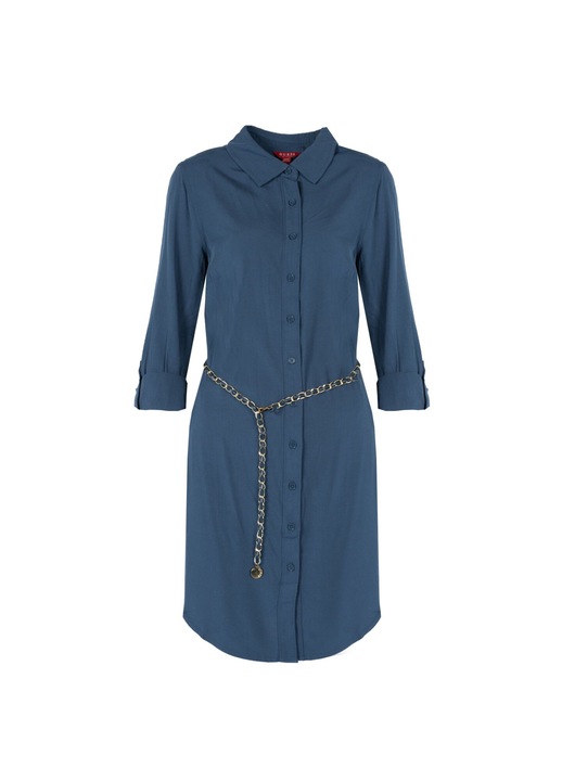 Rochie Guess Q2VK13W04H0, Viscoza, cu maneci lungi, guler, Albastru, XS