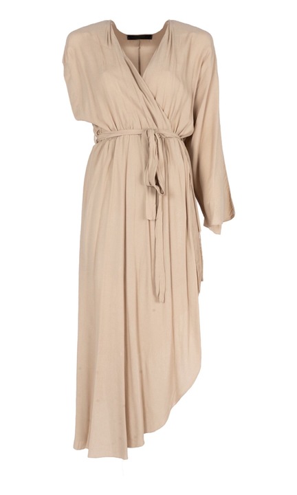 Rochie asimetrica La Haine Inside Us, decolteu in V, elastic in talie, bej, viscoza, marimea XS